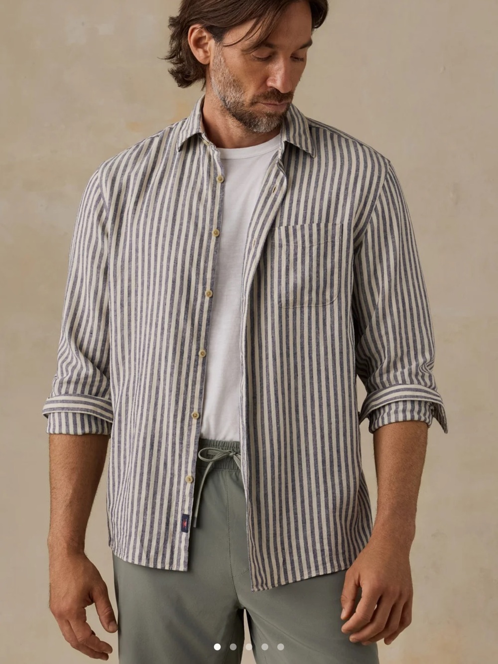 Faherty Mens Palmetton Shirt Cloud Marine Stripe Medium NWT